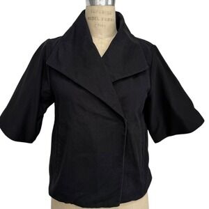 Izzue Black Denim Jacket with Mesh Short Sleeves Size S Wide Lapel Snap Front